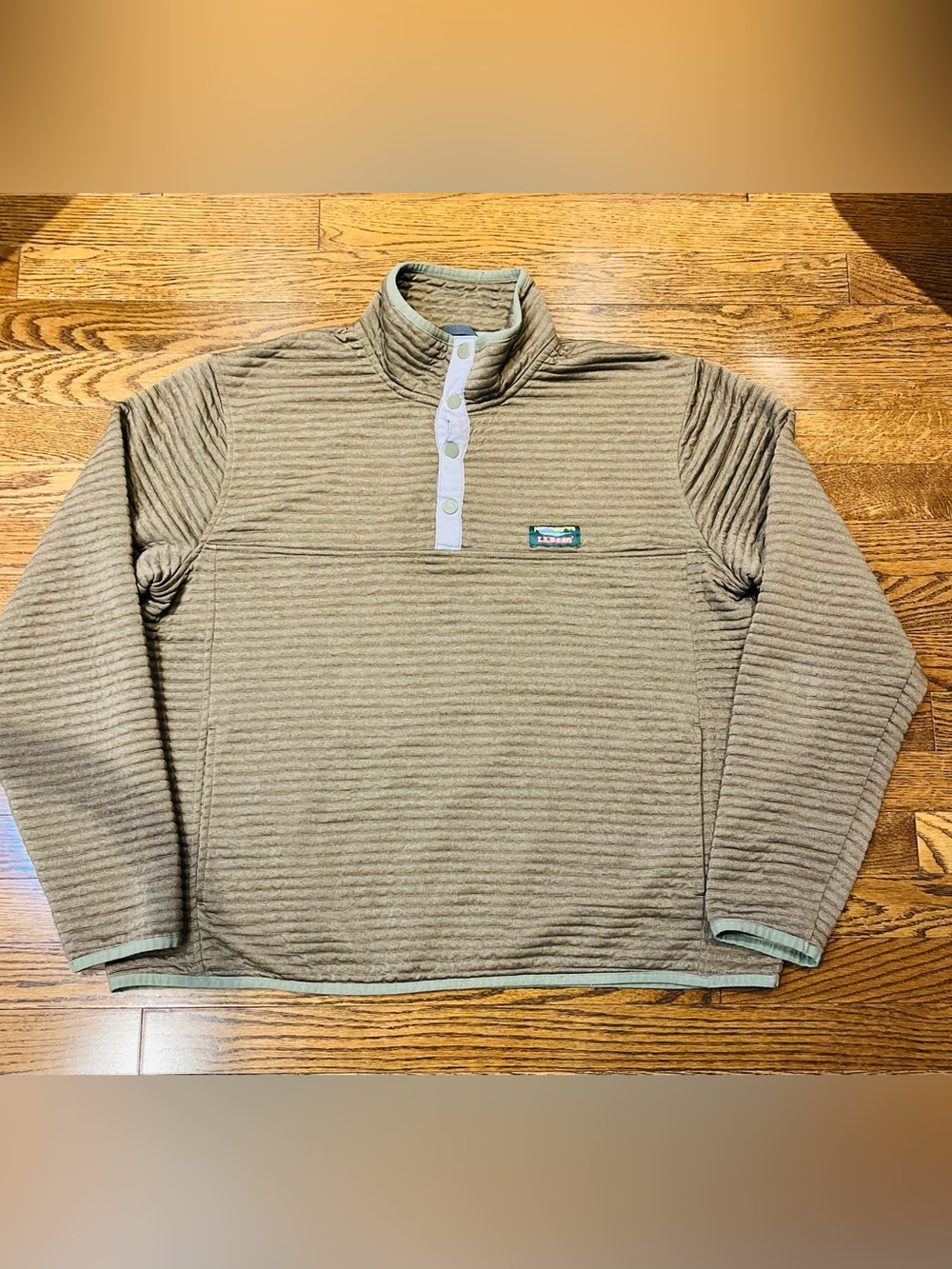 L.L. Bean Men's Quilted Zip-Up Pullover Sweater - Khaki with White Placket